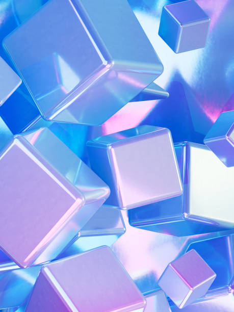 istock Abstract vertical background with beautiful metallic cubes, neon color technology 3D 1477683521