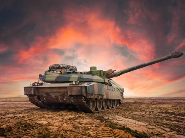 Main battle tank in the vast open field