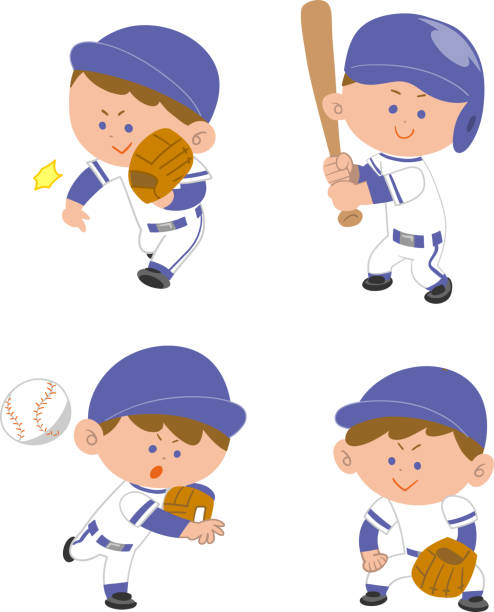 illustration set of a boy playing baseball - wbc 幅插畫檔、美工圖案、卡通及圖標