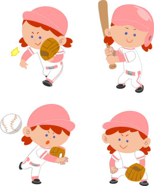 illustration set of girls playing baseball - wbc 幅插畫檔、美工圖案、卡通及圖標