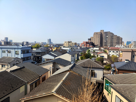 View of Adachi city, a special ward located in Tokyo Metropolis, Japan. It is located to the north of the heart of Tokyo.