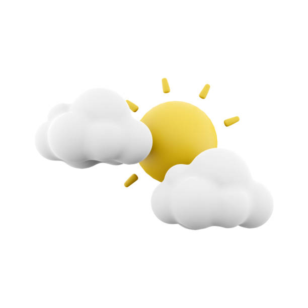 3d rendering sun covered by clouds icon. 3d render cloudy weather with sun icon. Sun covered by clouds.