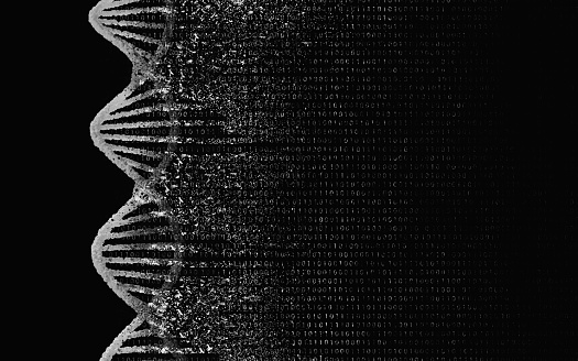 DNA decode, biological, genetic decoding concept. Genom map. The DNA molecule, Nucleic acid double helix, is being read. Nanopore sequencing technology