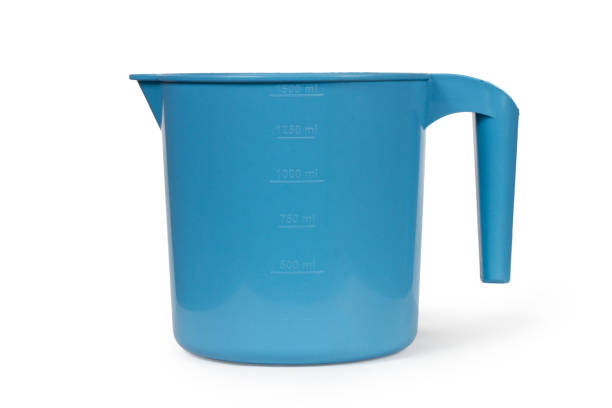 Large measuring cup made of blue plastic.