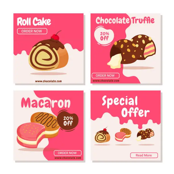 Vector illustration of sweet cake discount social media post design. sweet food poster, perfect for online social media post