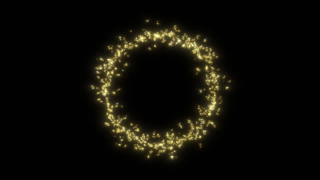 Golden flash flies in a circle in a luminous ring, shiny effect with sparks. High quality 4k footage