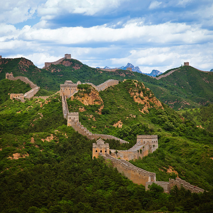 view of the great wall of china under sunset light