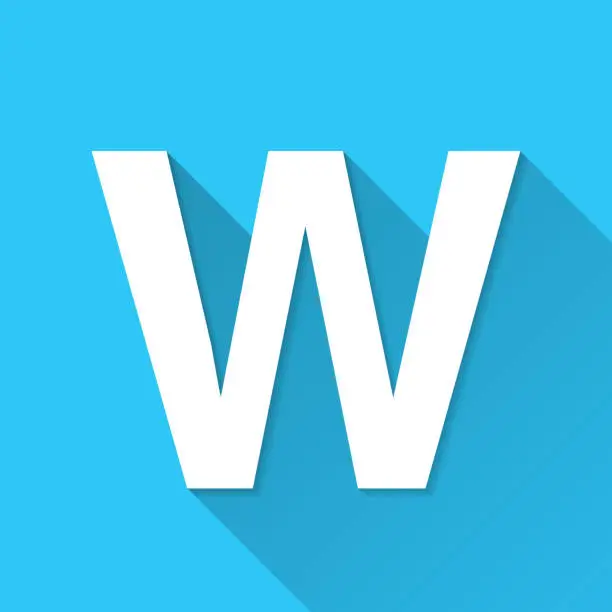 Vector illustration of Letter W. Icon on blue background - Flat Design with Long Shadow