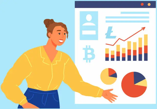 Vector illustration of Statistical and data analysis for business cryptocurrency finance investment, report with charts