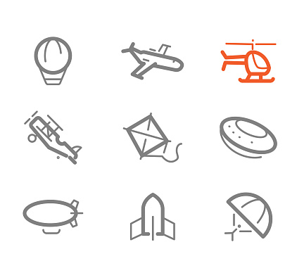 This is a collection of 9 icons about flying objects