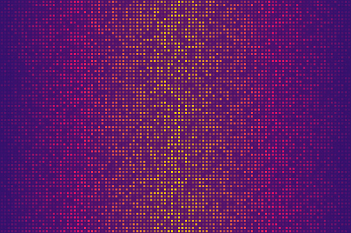 Modern and trendy background. Halftone design with a lot of small square dots and beautiful color gradient. This illustration can be used for your design, with space for your text (colors used: Yellow, Orange, Red, Pink, Purple). Vector Illustration (EPS file, well layered and grouped), wide format (3:2). Easy to edit, manipulate, resize or colorize. Vector and Jpeg file of different sizes.