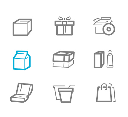 This is a collection of 9 icons about product packaging