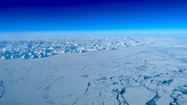 Aerial photo of Greenland in the winter stock photo