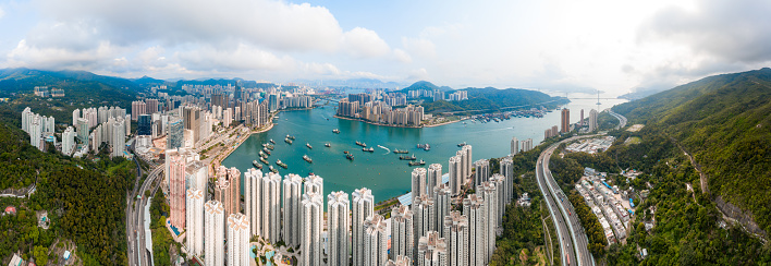 Hong Kong financial district, Victoria Harbour, the north part of Hong Kong Island, China.