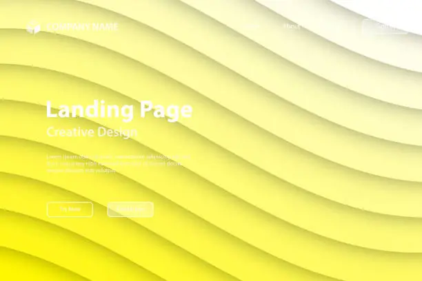 Vector illustration of Landing page Template - Yellow abstract wave shapes - Trendy 3D design
