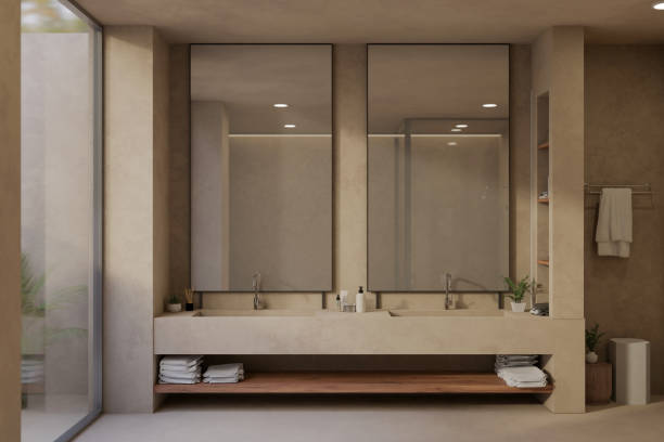 istock Modern contemporary and luxury bathroom interior design with double modern sink and mirror 1477716611