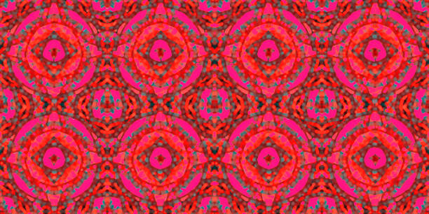 istock Colorful African fabric, seamless and textured pattern, geometric design, red, turquoise blue, brown and pink colors, digital watercolor painting, high definition illustration (HD format) 1477719551