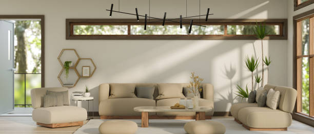 istock Modern contemporary spacious living room interior design with beige couch 1477720332