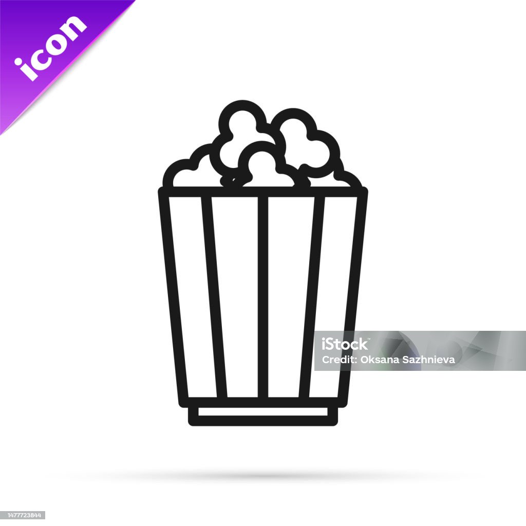 Popcorn Hitam Garis Hitam Popcorn Dalam Ikon Kotak Kardus Terisolasi Pada Latar ...