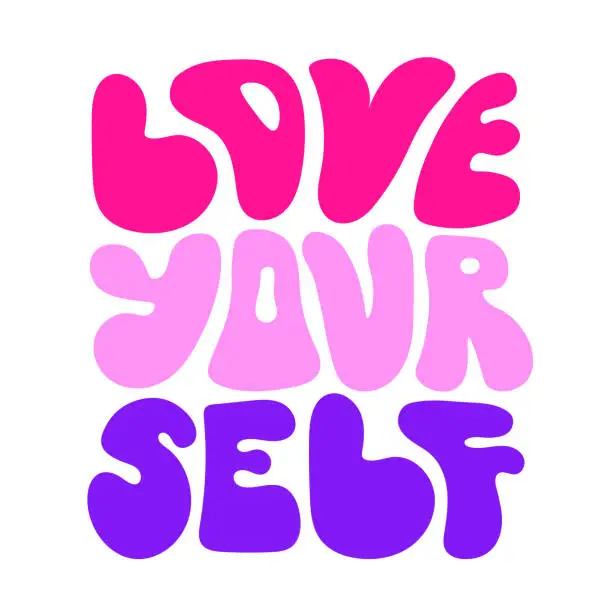 Vector illustration of Love Yourself groovy lettering