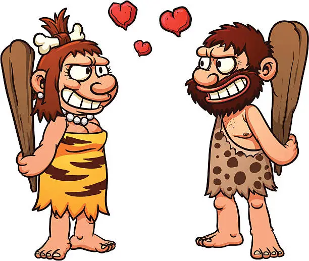 Vector illustration of Prehistoric cartoon couple