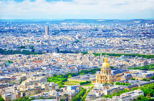 Aerial view of Paris with Les Invalides (The National Residence of the Invalids) on front