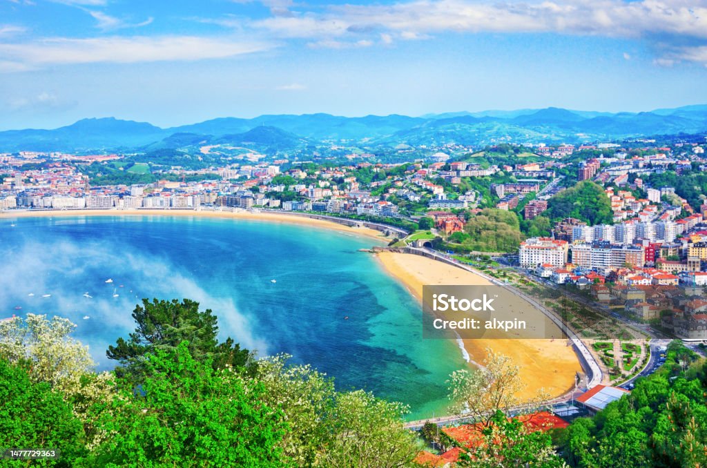 San Sebastian, Spain View of the San Sebastian bay, Basque Provinces, Spain. Composite photo San Sebastian - Spain Stock Photo