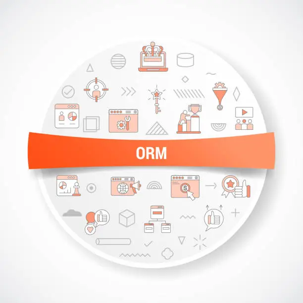 Vector illustration of orm online reputation management concept with icon concept with round or circle shape for badge