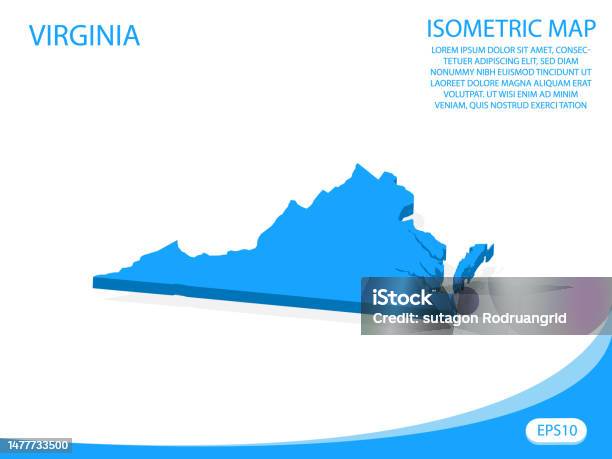 Blue Virginia Map Modern Vector Isometric Of Virginia Blue Map Elements White Background ...
