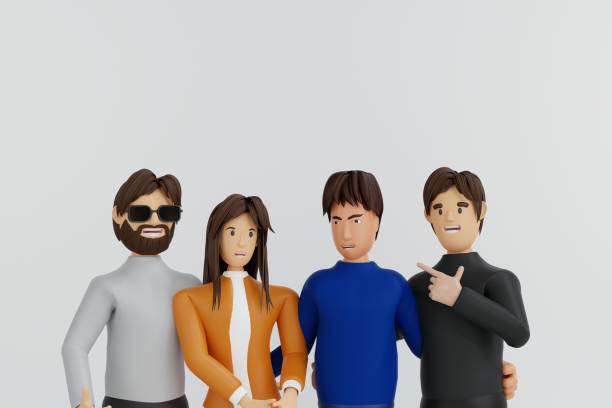 istock Group of people team member or student standing together with confident face, 3D rendering cartoon character. 1477735532