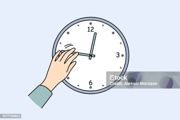 Man Changing Time Person Changing Time On Clock Stock Illustration - Download Image Now ...