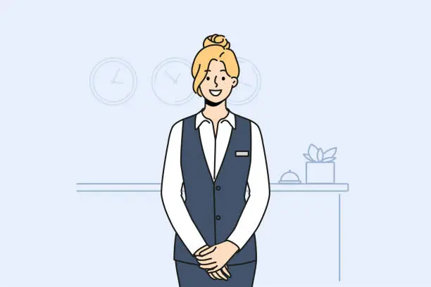 Vector illustration of Woman receptionist in uniform in hotel