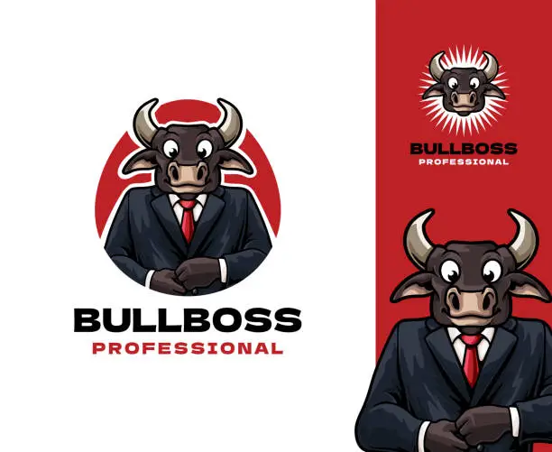 Vector illustration of Bull Employee Mascot Logo Design