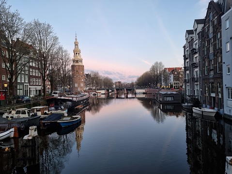 Amsterdam Canal at sunrise no people