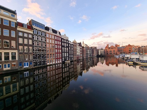 Amsterdam canal at sunrise