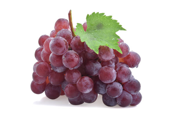 istock Ripe red grapes with leaves isolated 1477740441