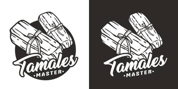 Tamale vector with corn leaves for logo or emblem. Traditional latin fast food. Tamales mexican food for poster or banner Tamale vector with corn leaves for logo or emblem. Traditional latin fast food. Tamales mexican food for poster or banner. tamales stock illustrations