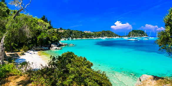 Ionian islands of Greece. splendid island  Paxos. Beautiful turquoise bay and beach in Lakka village.  greek summer destinations