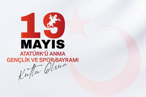 ilustraciones, imágenes clip art, dibujos animados e iconos de stock de feliz 19 de mayo conmemoración de atatürk, día de la juventud y el deporte. ilustración vectorial, post, postal, diseño de papel tapiz de banner. - número 19