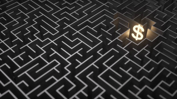 Black maze with dollar sign stock photo