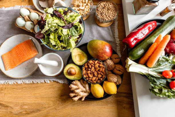 istock A plenty of healthy food on a table. High angle view 1477767397