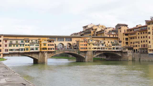 Florence in spring season, Tuscany. Lungarni, buildings along Arno river