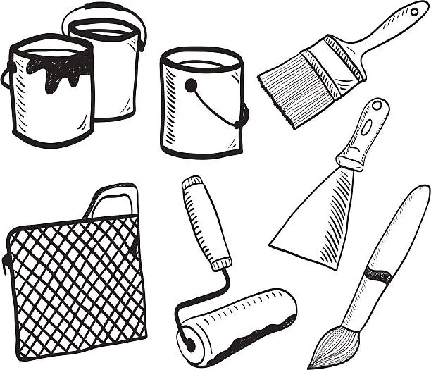 Vector illustration of Painting accessories -  hand-drawn illustration