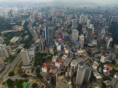Kuala Lumpur, Malaysia - September 11, 2022: Skyscrapers and high-rise buildings in downtown Kuala Lumpur.