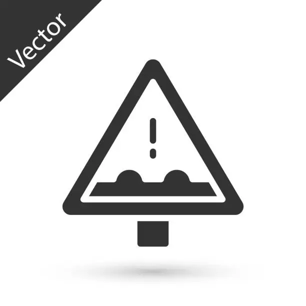 Vector illustration of Grey Uneven road ahead sign. Warning road icon isolated on white background. Traffic rules and safe driving. Vector