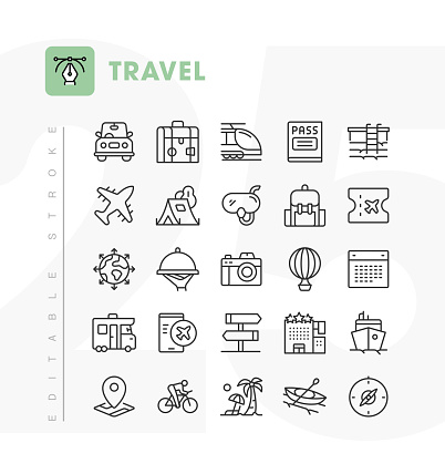 This set contains icons of Airport, Suitcase, Passport, Ship and such.