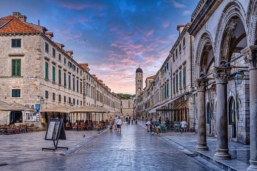 Dubrovnik, Croatia - Jun 21, 2022: Stradun street, the unesco world heritage of old town Dubrovnik, Dalmatia in Croatia