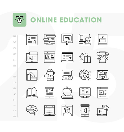 This set contains icons of E-Book, E-Learning, Audio Books, Video Lessons and such.