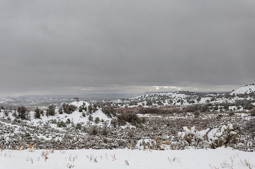 Open winter landscape with massive overcast sky in rural New Mexico