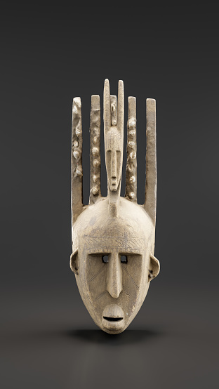 Ritual mask from Bambara people. 3d Rendering, single object